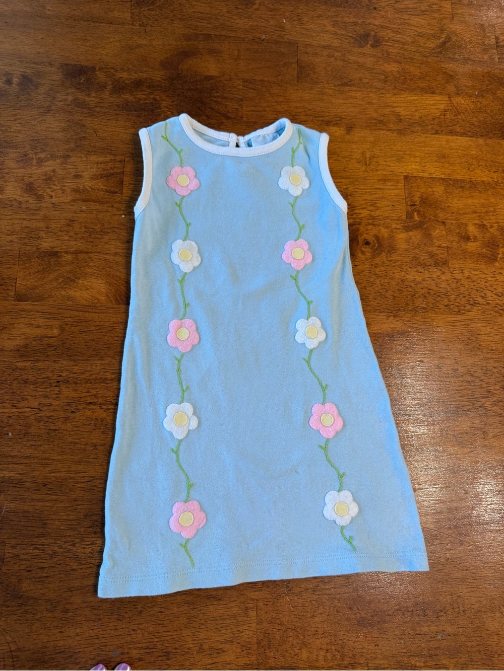 Little English Blue Floral Appliqué Sleeveless Kids Dress size 4T 100% cotton
